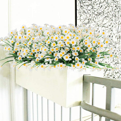 Artificial Daisies Flowers, 4 Bundles UV Resistant Faux Plants for Indoor Outdoor Decor