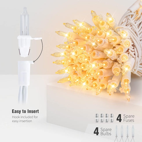 Set,2Pack 50Count 13Feet Bulb Hopolon Clear Christmas Lights Incandescent Mini String Lights with White Wire for Indoor