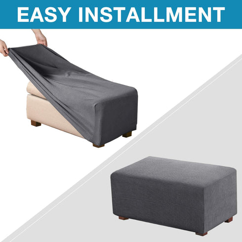 Charcoal Gray Flamingo P Stretch Ottoman Slipcover - Folding Storage Stool Protector, Soft Rectangle with Elastic