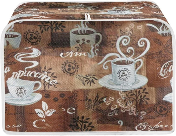 JEOCODY Toaster Bread Maker Cover with Handle, Coffee Theme Print for Dust Protection