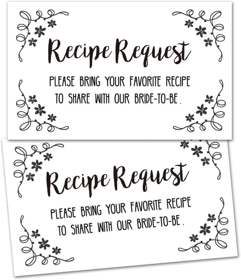 50 Request a Recipe Card for Bridal Shower - Invitation Insert for Wedding or Baby Shower, Size 3.5" x 2"