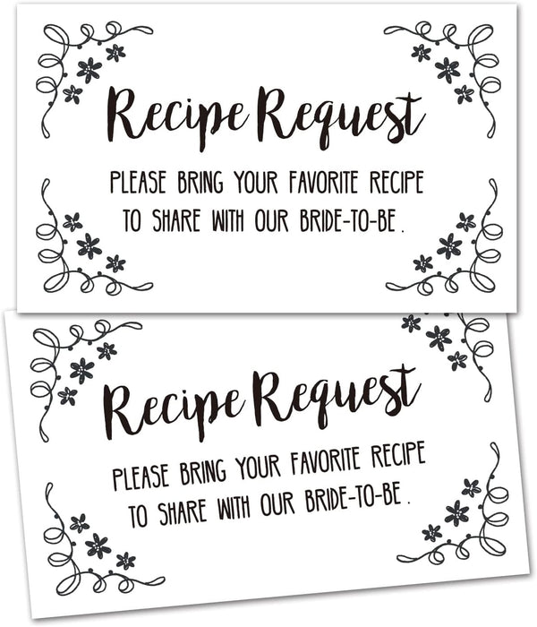 50 Request a Recipe Card for Bridal Shower - Invitation Insert for Wedding or Baby Shower, Size 3.5" x 2"