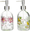 Set of 2 Flower Glass Soap Dispenser Bottles, 17oz with Plastic Pump