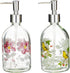 Set of 2 Flower Glass Soap Dispenser Bottles, 17oz with Plastic Pump
