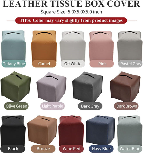 Livelab Square Tissue Box Cover, Decorative PU Leather Holder for Bathroom, Vanity, Night Stand, Desk, Dark Gray