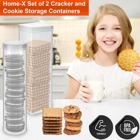Home-X Set of 2 Saltine Cracker Sleeve Storage Container / Cookie Keeper, 1 Round and 1 Square