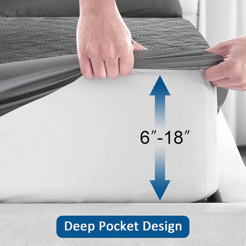 Sufdari Waterproof Mattress Protector, King Quilted Fitted Cover, Breathable & Noiseless Mattress Pad, Fits 8-18" Deep