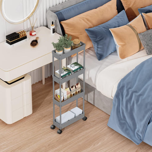 Sooyee 4 Tier Slim Storage Cart,Rolling Storage Cart,Narrow Shelf,Bathroom Rack,Mobile Shelving Unit Organizer for Kitchen, Bathroom, Laundry Room, Grey by Sooyee