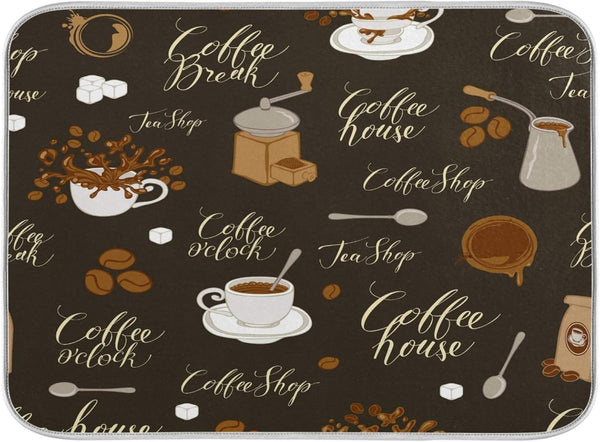 Coffee Beans Dish Drying Mat, 16 x 18 Inch Absorbent Microfiber Drying Pad for Kitchen Countertops