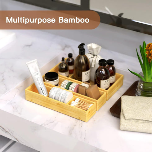 Bamboo Drawer Organizer Box, 12.5'' X 12.5'' X 2'', Adjustable 3 Individual Storage Containers for Kitchen