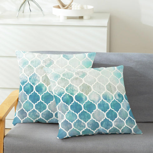 CaliTime Throw Pillow Covers Pack of 2, Cozy Colorful Geometric Trellis Chain Accents, 22 x 22 Inches, Grey Teal
