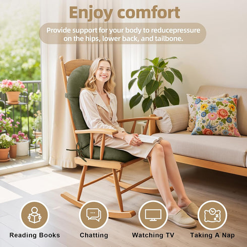 44x19x4 inch Rocking Chair Cushion - Plaid Corduroy Fabric, High-Density Sponge, Durable Comfort Non-Slip Bottom Tufted