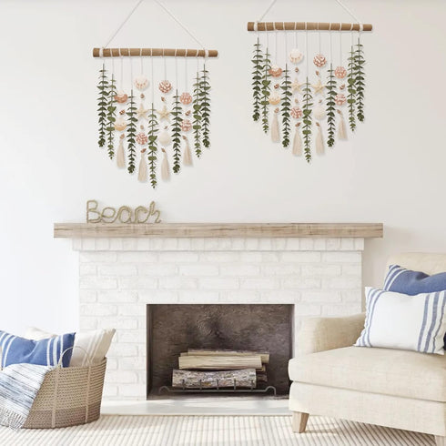 Bathroom Wall Decor Artificial Eucalyptus Boho Bedroom Decor Fake Eucalyptus Plants Leaves with Seashell on Stick