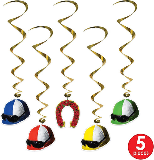 Beistle 5-Piece Derby Day Whirls - Horse Racing Game Supplies and Party Decorations, Jockey Party Accessories, 3'1"