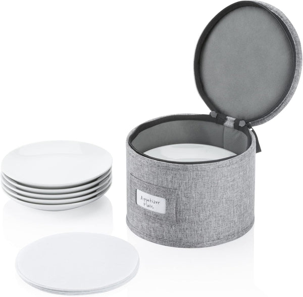 China Storage Container for Saucer, Bowls, Appetizer Plates - 7" W x 5.5" H with 12 Felt Dividers, Stackable