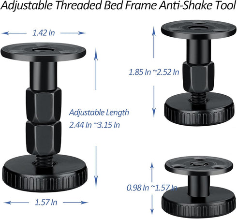 4PCs 26-80mm Adjustable Threaded Bed Frame Anti-Shake Tool, Headboard Stoppers, Black Bedside Anti Shake Tool for Beds