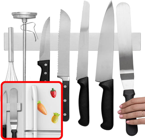 Modern Innovations 14 Inch Magnetic Knife Holder for Refrigerator, Stainless Steel Knife Strips for Kitchen Wall