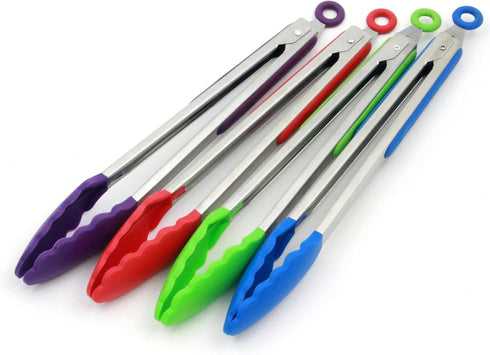 Chef Craft Premium Silicone Tongs, 12 Inch, Red Color