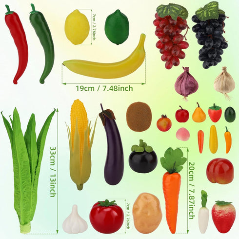 30pcs Set Woration Plastic Artificial Fruit Fake Vegetables Simulation Foam Mini Fruits Lifelike Food Model Table