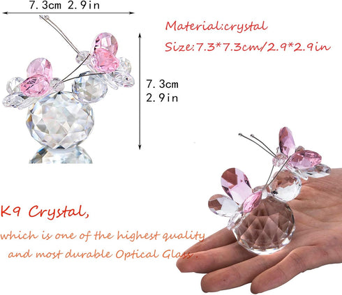 H&D HYALINE & DORA Pink Crystal Cut Double Butterfly Figurine, Handmade Art Glass Collectible Gift, Gift Boxed