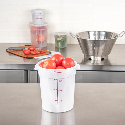 Restaurantware-Met Lux 4 Quart Food Storage Container, 1 White Container - Lids Sold Separately, Red Volume Markers
