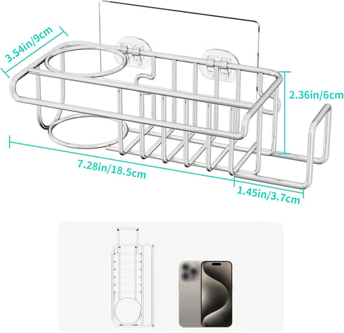 4 1 SUS304 HapiRm in Sink Caddy Sponge Holder, Stainless Steel Kitchen Brush Holder + Dish Cloth Hanger + Soap Rack +