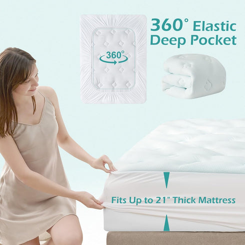 Hansleep Memory Foam Twin Size Mattress Topper - Gel Twin Mattress Pad with Deep Pocket, 39x75 Inches, White