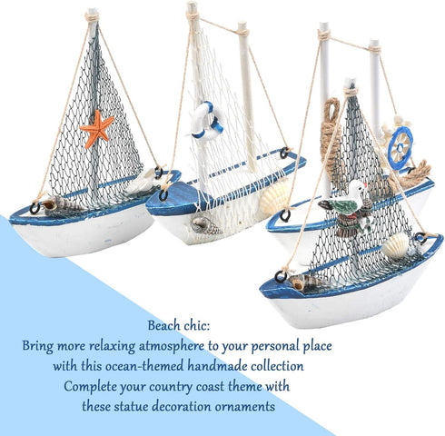 BUYGO Sailboat 4-Piece Set O Mini Model Decoration - Wooden Miniature Sailing Boat Home Decor