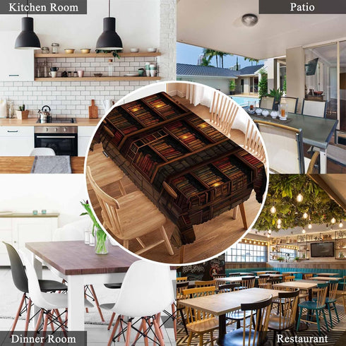 Swono 50x72 Inch Old Bookshelf Tablecloths Mysterious Library Bookshelf Kitchen Dinning Tabletop Decoration, Polyester