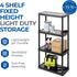 Gracious Living 4 Shelf Fixed Height Solid Light Duty Storage Unit, 12 x 24 x 48" for Home, Garage, Black