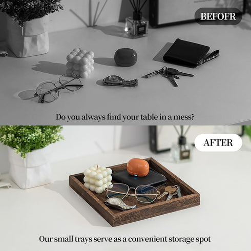 Counter 10inch Hanobe Serving Tray Decor for Table: Small Wood Decorative Trays for Ottoman Coffee Tables - Farmhouse