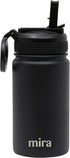 MIRA 12 oz Small Insulated Water Bottle, Leak-Proof Stainless Steel with Straw Lid for Travel, Gym - Black