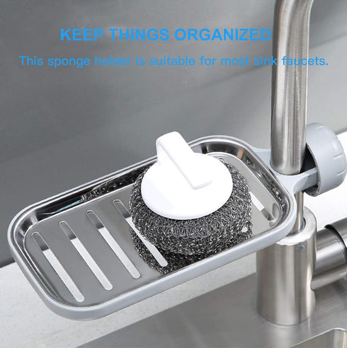Sponge Holder for Kitchen Sink, Rustproof Waterproof Upgrade Sink Caddy, Stainless Steel, Easy to Install