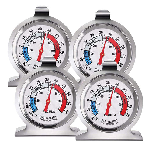4PACK Refrigerator Thermometer, Classic Fridge Thermometer with Red Indicator, Large Dial for Freezer Refrigerator