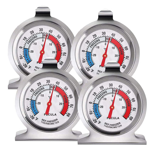 4PACK Refrigerator Thermometer, Classic Fridge Thermometer with Red Indicator, Large Dial for Freezer Refrigerator