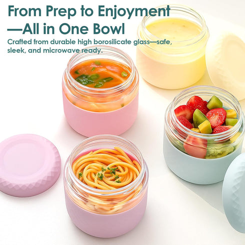 24 oz Glass Lunch Bowl Container with Lid | Leak & Spill Proof, BPA-Free, Microwave & Dishwasher Safe, Airtight Meal