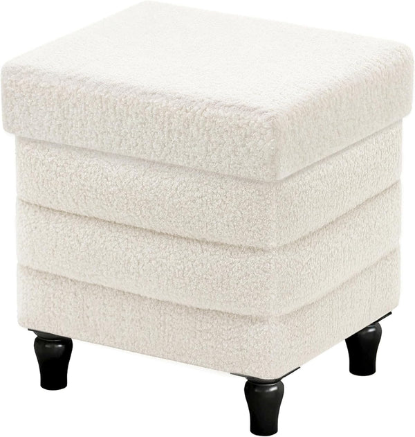 CAROLMADE Folding Storage Ottoman Cube Sherpa Footstool with Wood Legs Ottoman Footrest