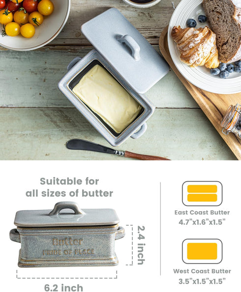 Countertop Zoeeker Butter Dish with Lid, Ceramic Butter Holder Container Large Butter Dish for Farmhouse Mother's Day