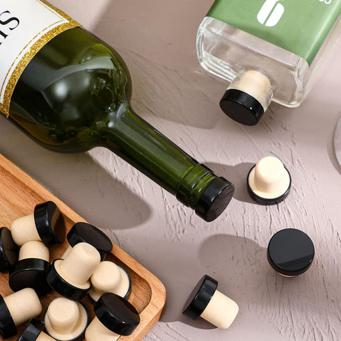 Yookeer T-shaped Cork Wine Bottle Stoppers, Reusable Sealing Plug for Beer Bottles DIY Craft (Black, 24 Pcs)