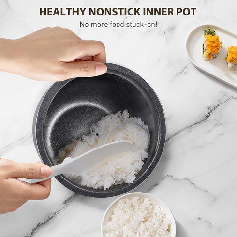 Bear Rice Cooker 3 Cups (Uncooked), 3D Heating & Fuzzy Logic, Healthy Nonstick Small Rice Cooker, White