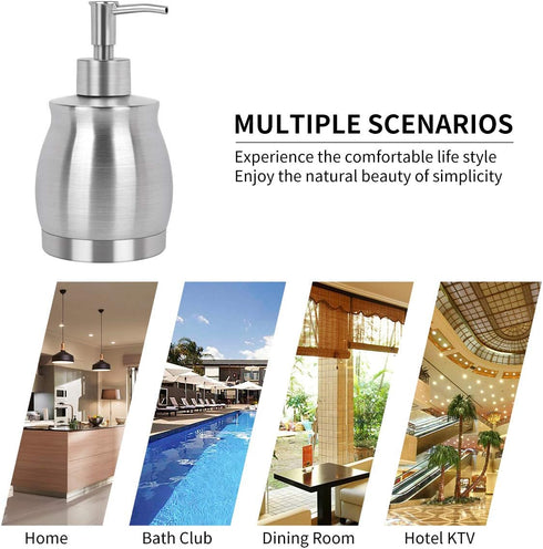 Stainless Steel Liquid Soap Dispenser with Pump - 390 ml/13 oz Brushed Nickel Bottle for Kitchen and Bathroom