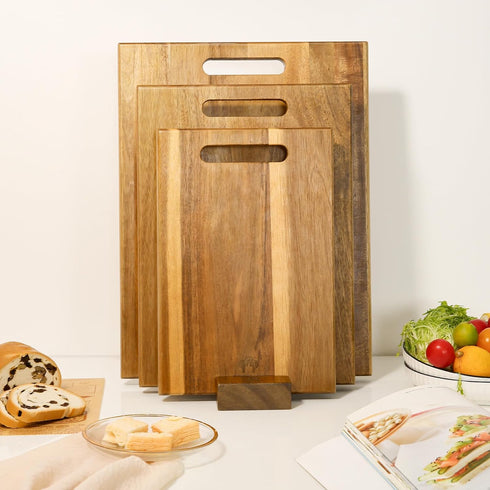 Set 3 Set YSTKC Acacia Wood Cutting Boards of PCS for Kitchen, Large Wooden Cutting Board with Handle, Thick Chopping