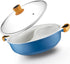Nonstick Hot Pot with Divider, Blue Shabu Shabu Pot with Silicone Spoons for Cooking Two Broths, Induction or Gas Stove
