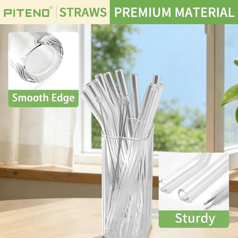 Piteno 12Pcs 4Pcs 8.5''x10MM, Set 6 6 4 Glass Straws with Brushes, Reusable Clear Glass Drinking Straws, of Straight