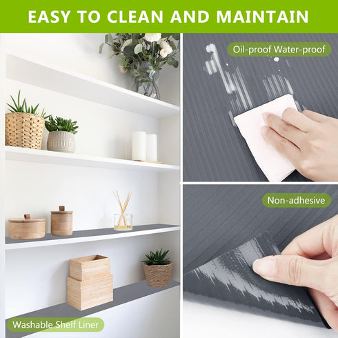 Drawer and Shelf Liner - Grey Non Adhesive Refrigerator Mats, Washable Plastic Pantry Liners for Kitchen
