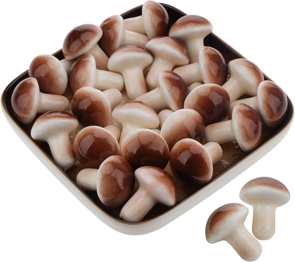 Meiwlong 30 Pcs Small Artificial Grey Mushroom,Mini Plastic Mushroom Fake Vegetable for Home