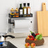 Paper Towel Holder with Shelf, Kitchen/Bathroom Paper Holder, Spice Rack with 2 Hooks, Self-Adhesive & Drilling