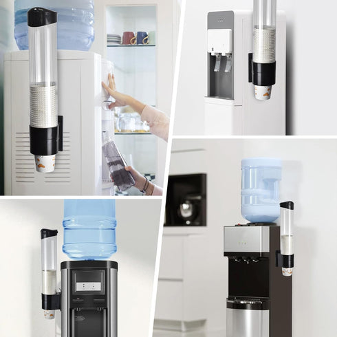 LBTING Cup Dispenser, Water Cooler Pull Type Holder for 7oz - 12oz Cone or Flat Bottom Cups, Black