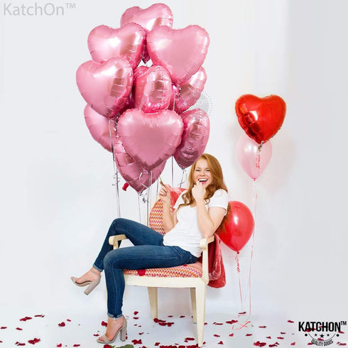 KatchOn Light Pink Heart Balloons - 18 Inch, Pack of 10 for Valentines Day Decorations