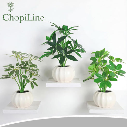 ChopiLine 3 Pack Artificial Plants Stems with Vase, Fake Plants for Home Decor, Coffee Table Centerpieces, Office
